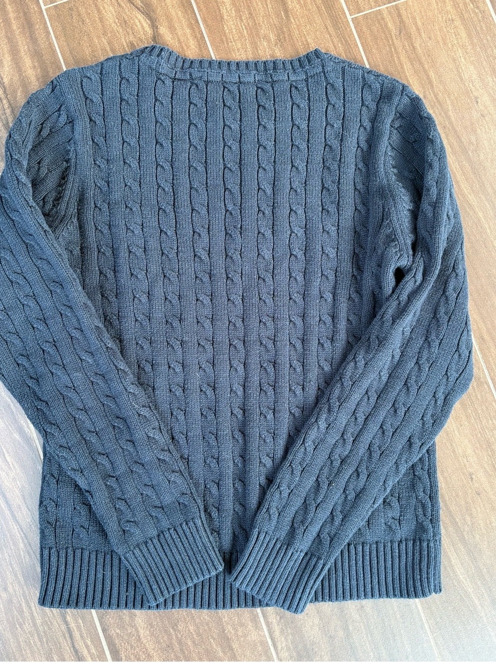 Black Cable Knit Crewneck Sweater Medium Cotton Blend Classic Preppy Women's M - Picture 4 of 6